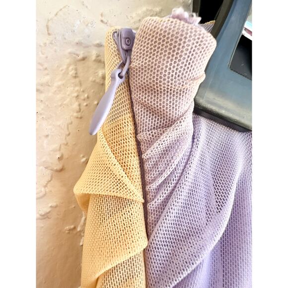 Zara Gradient Ruched Front Strapless Tulle Mini Dress Lilac/Yellow Women's Sz S - Picture 8 of 9